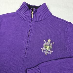 Lauren Ralph Lauren Sweater Womens 1X Purple 1/4 Zip Knit Crest Logo Old Money